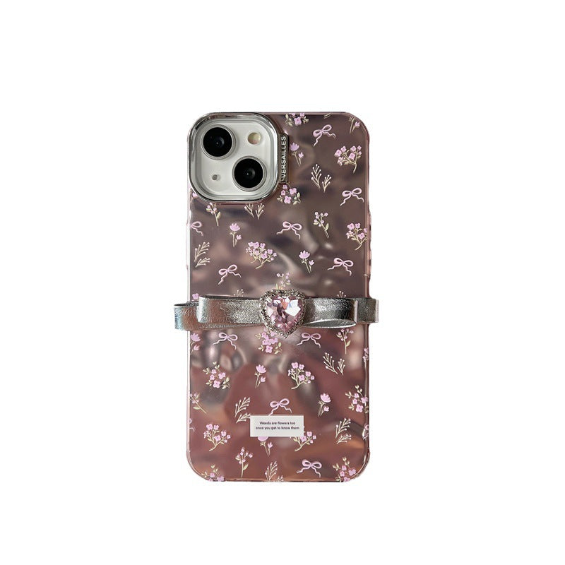 Floral Heart Gem Plating Case