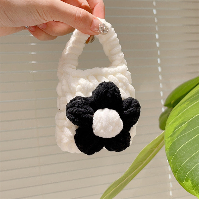 Monochrome Floral Knitted Bag