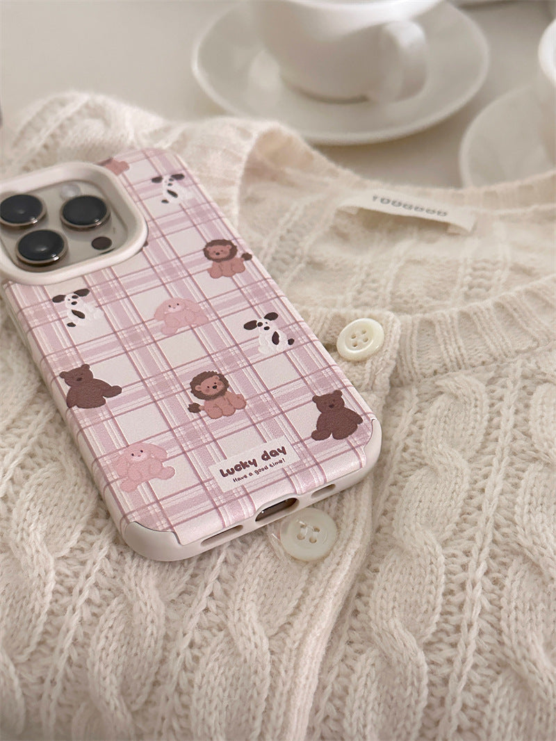 Pink Plaid Animals Print Case