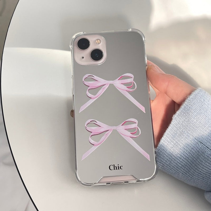 Double Bow Mirror Case ins mirror bow for Apple 14 phone case