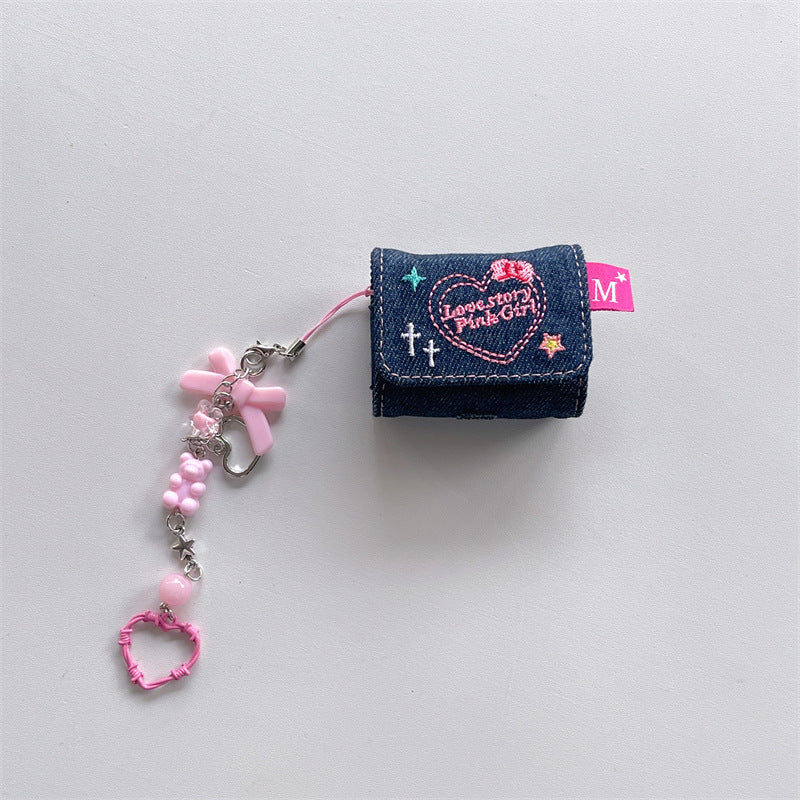 Y2K Embroidered Denim Airpods Case