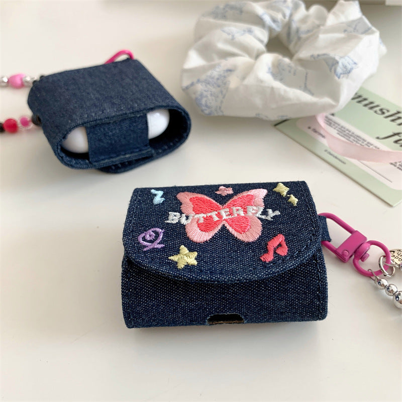 Denim Embroidered Butterfly Bag with chain