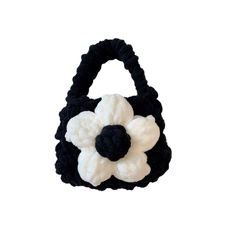 Monochrome Floral Knitted Bag