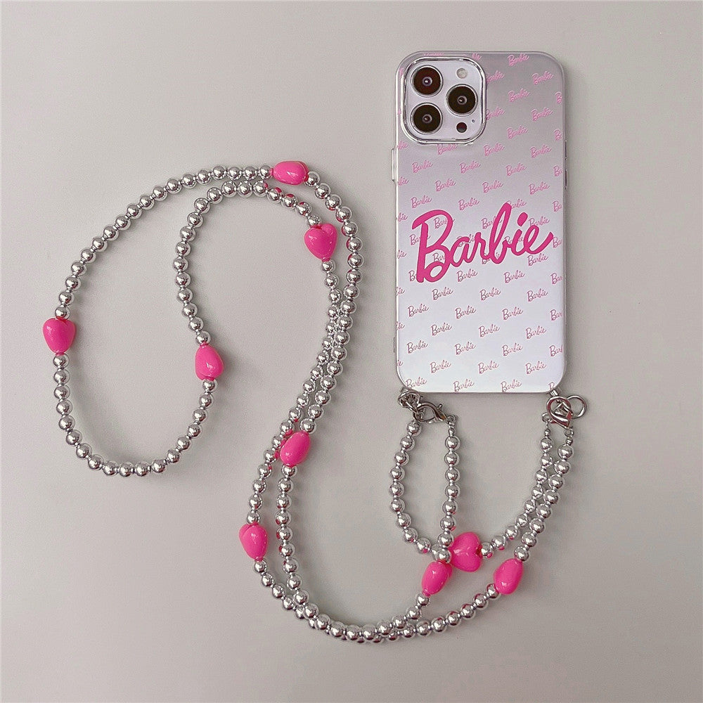 Barbie Crossbody Plated Case Barbie letter crossbody Phone14 Korean style  12ProMax phone case Apple 13 all-inclusive 11 soft case – Too Bored Store