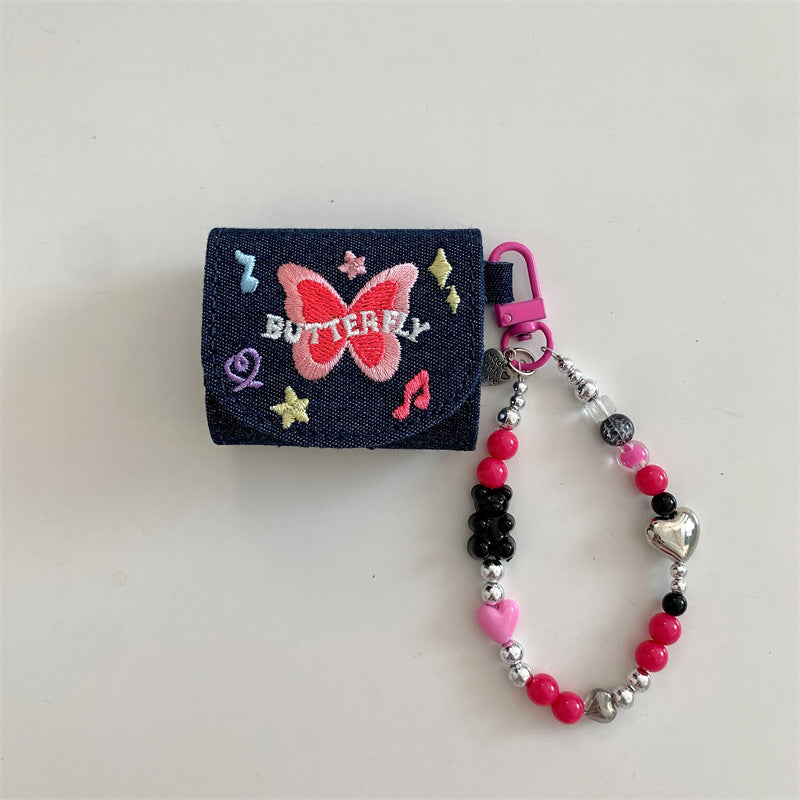 Denim Embroidered Butterfly Bag with chain