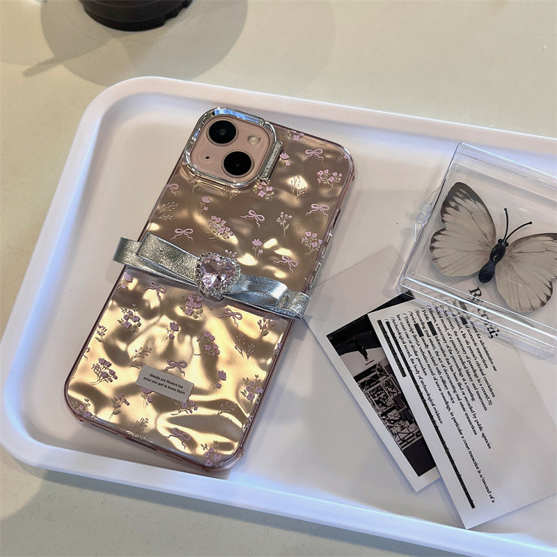 Floral Heart Gem Plating Case