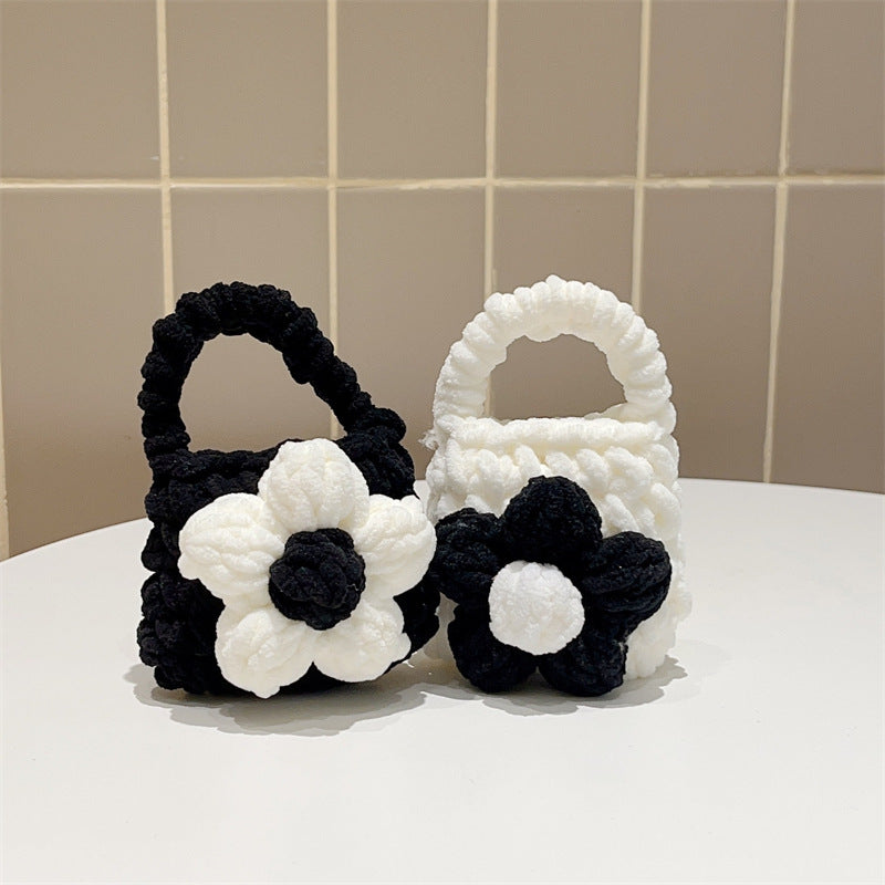 Monochrome Floral Knitted Bag