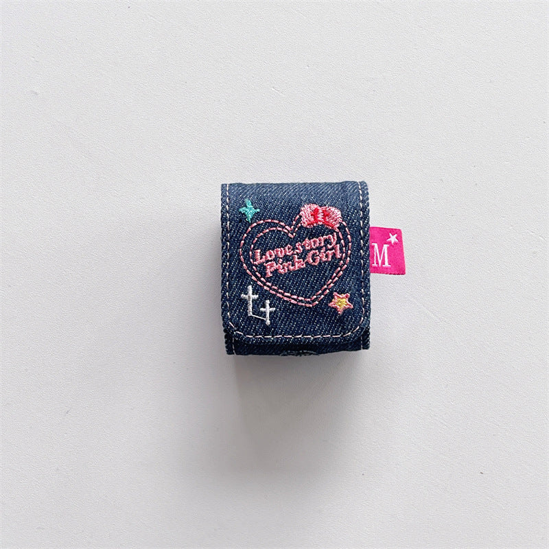 Y2K Embroidered Denim Airpods Case