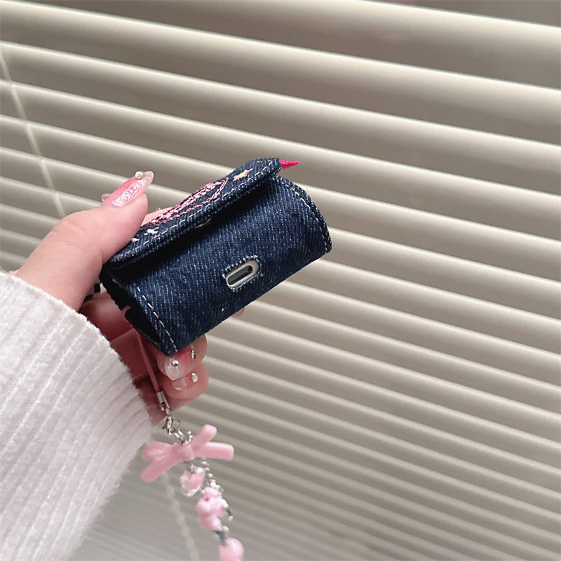 Y2K Embroidered Denim Airpods Case