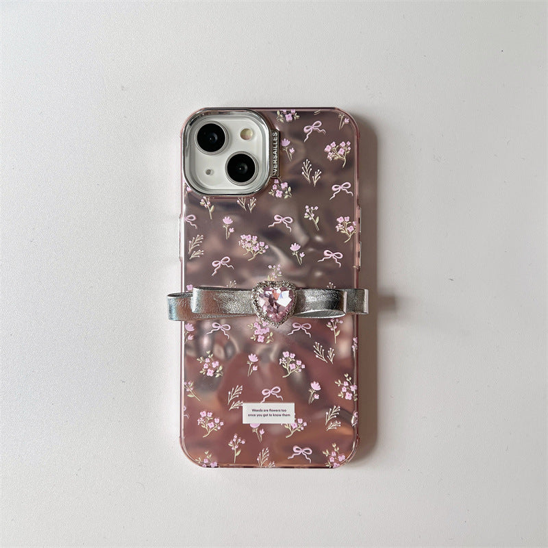 Floral Heart Gem Plating Case