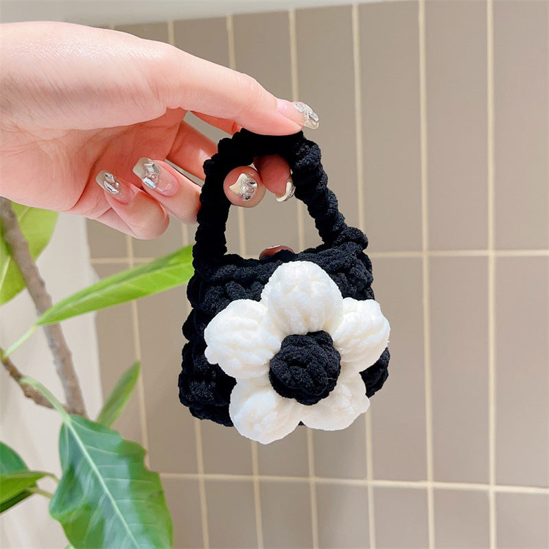 Monochrome Floral Knitted Bag