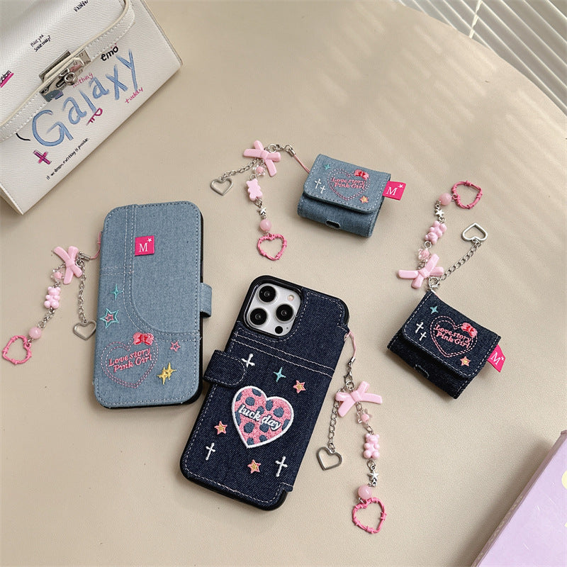 Y2K Embroidered Denim Airpods Case