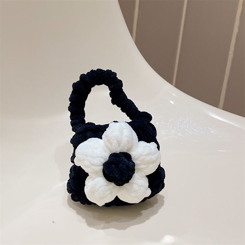 Monochrome Floral Knitted Bag