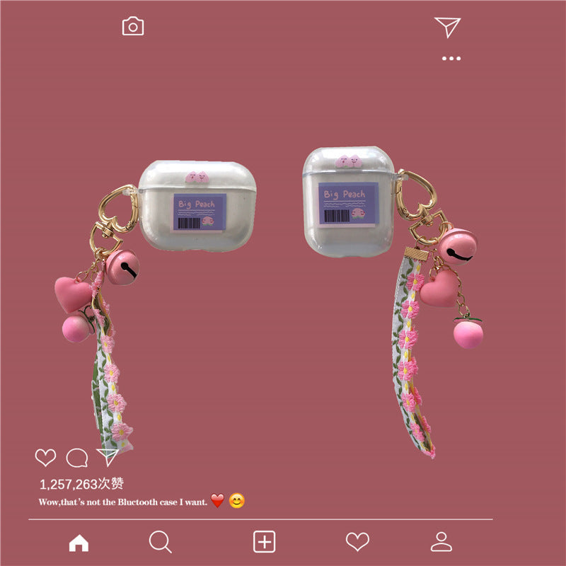 Big Peach Transparent with Chain Airpods Case