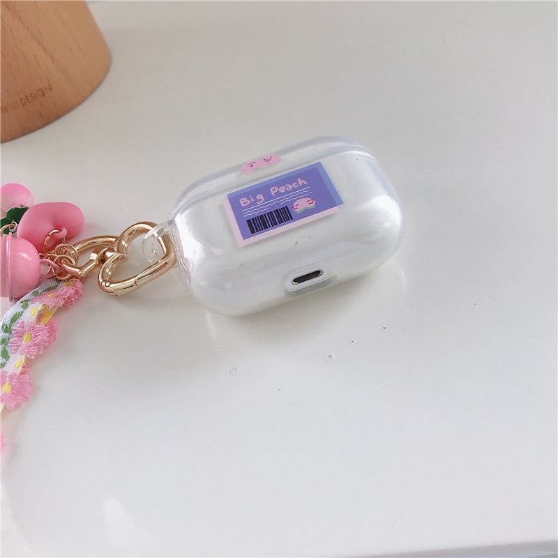 Big Peach Transparent with Chain Airpods Case