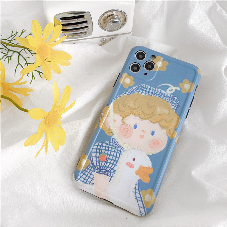 Cute Girl with Duck Paint Graphic iPhone Case