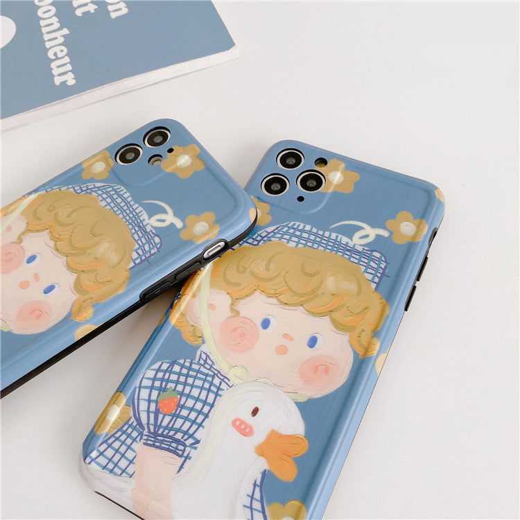 Cute Girl with Duck Paint Graphic iPhone Case