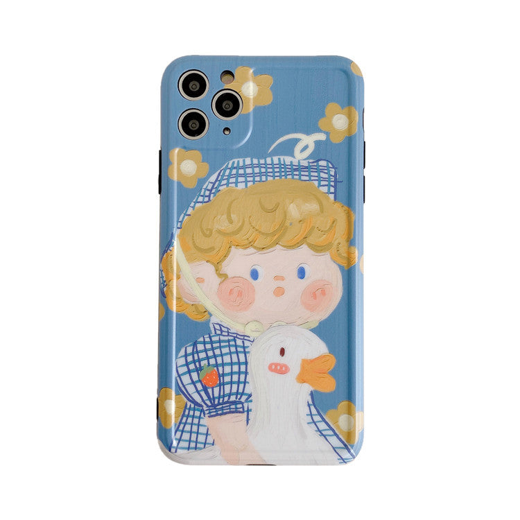 Cute Girl with Duck Paint Graphic iPhone Case