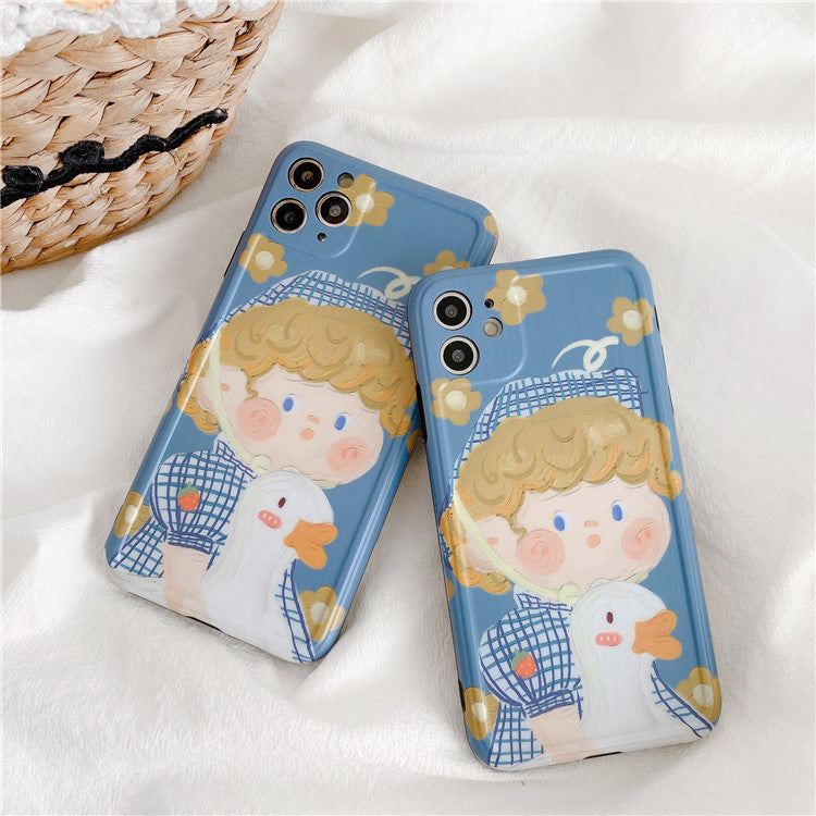 Cute Girl with Duck Paint Graphic iPhone Case