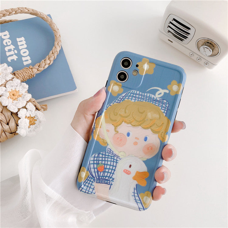 Cute Girl with Duck Paint Graphic iPhone Case