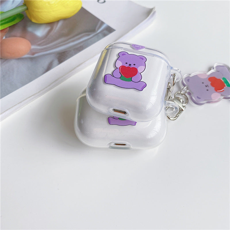 Purple Bear with love AirPods Case with chain