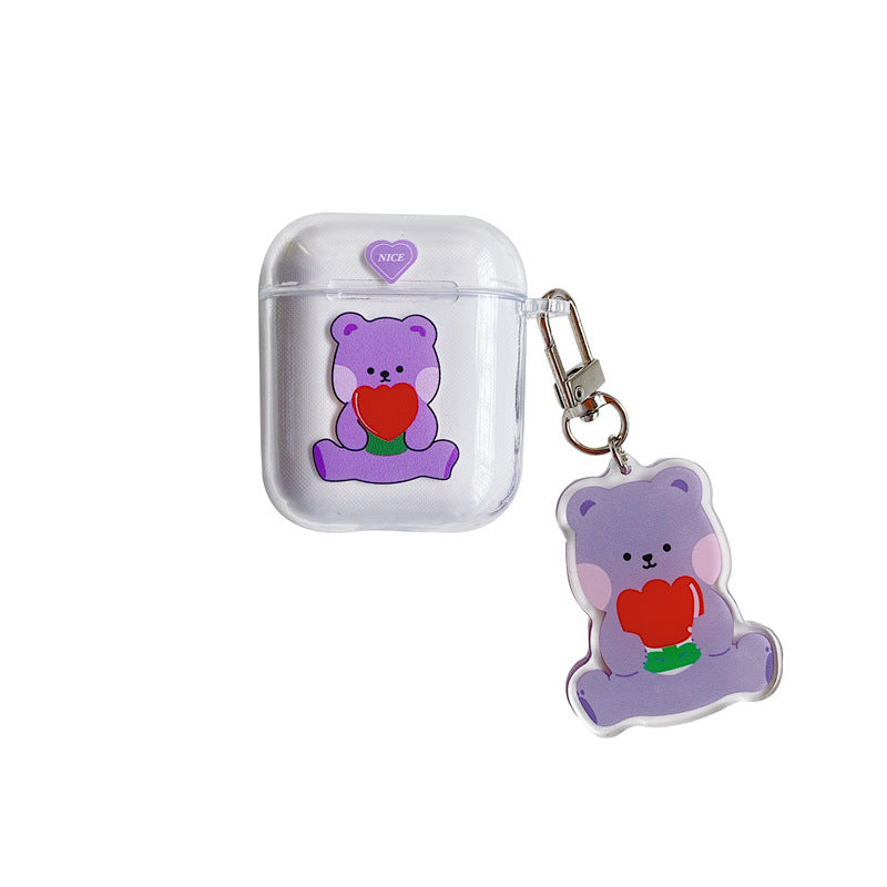 Purple Bear with love AirPods Case with chain