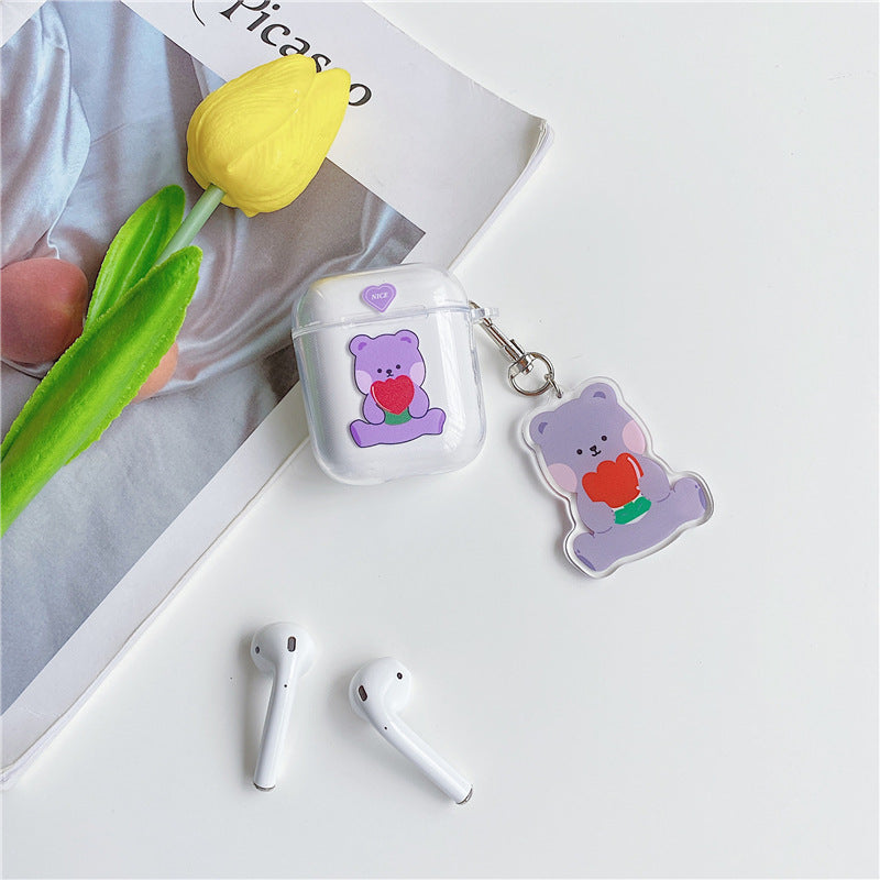 Purple Bear with love AirPods Case with chain