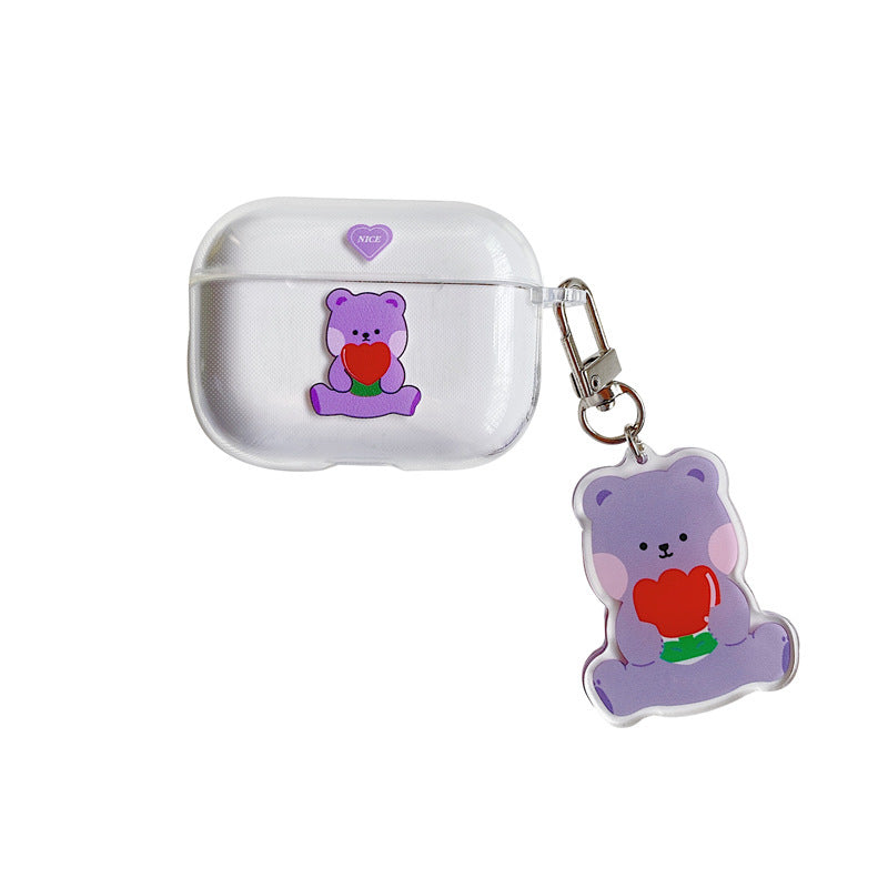 Purple Bear with love AirPods Case with chain