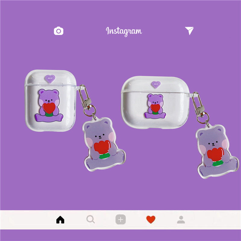 Purple Bear with love AirPods Case with chain