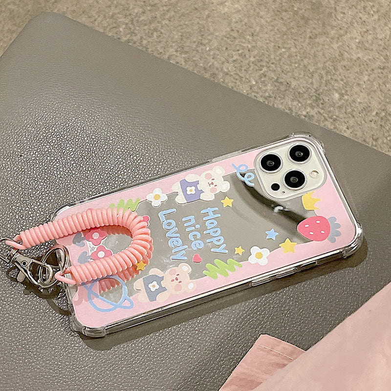 Happy Nice Lovely Pastel Pink Mirror Case