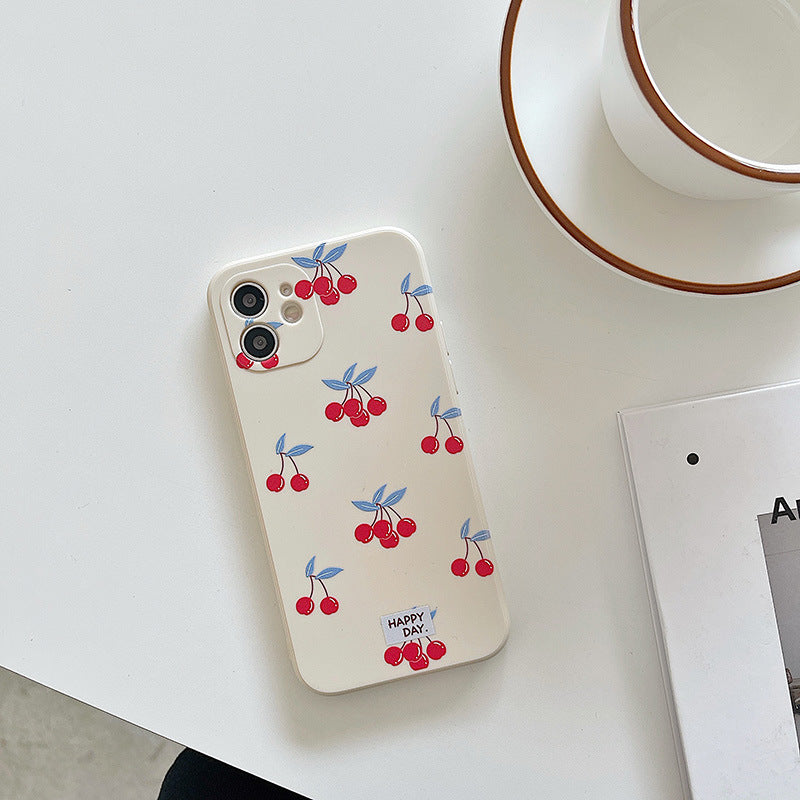 Beige Cherry Print Graphic iPhone Case