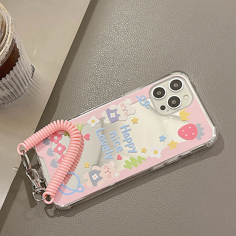 Happy Nice Lovely Pastel Pink Mirror Case