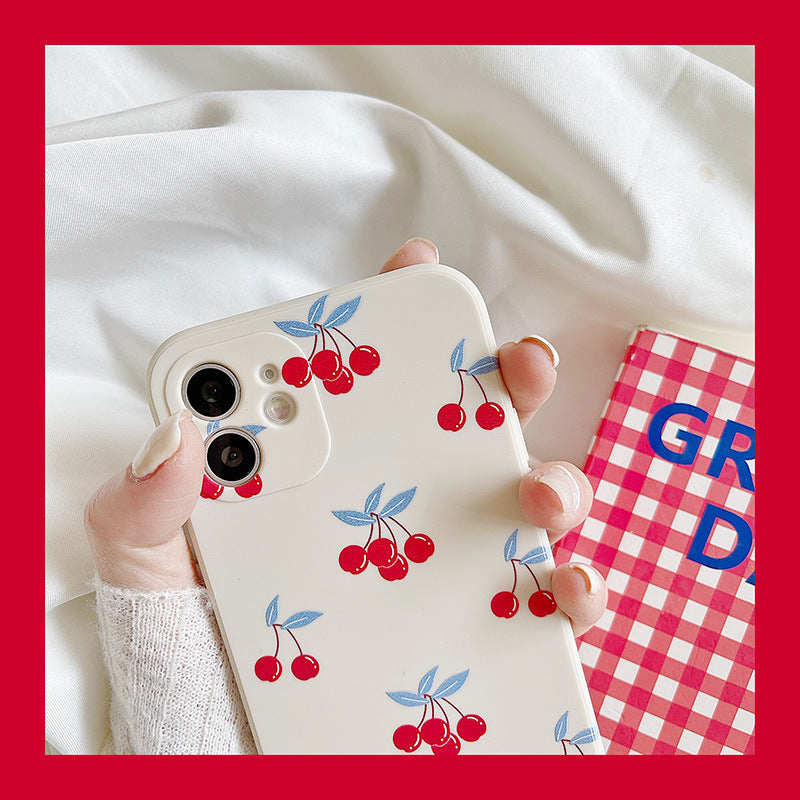 Beige Cherry Print Graphic iPhone Case