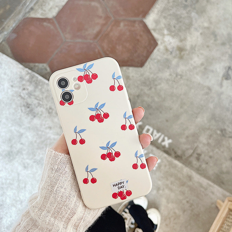 Beige Cherry Print Graphic iPhone Case