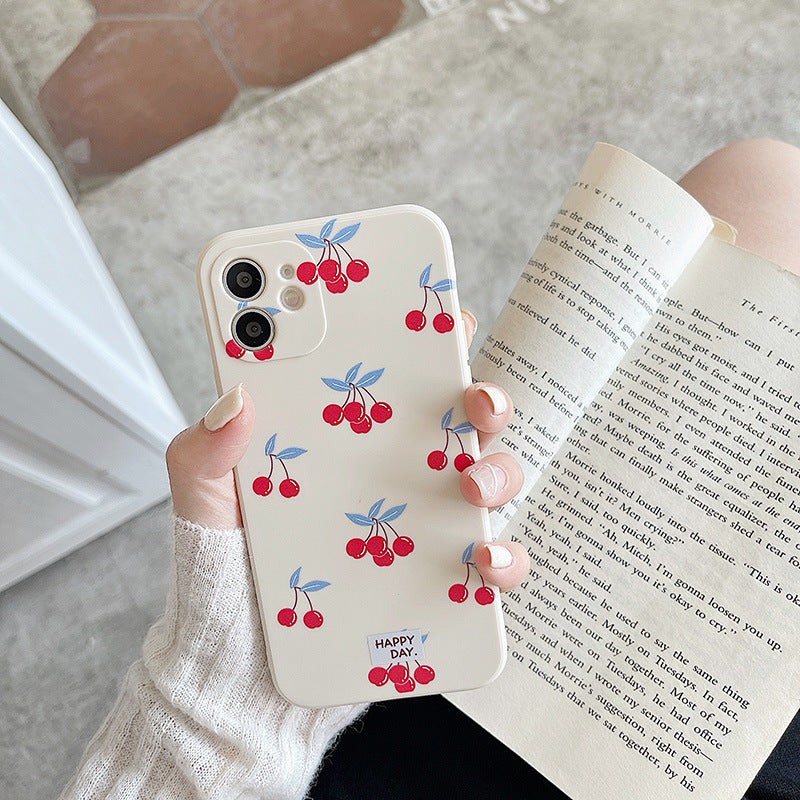 Beige Cherry Print Graphic iPhone Case