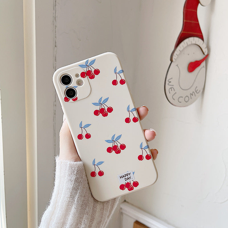 Beige Cherry Print Graphic iPhone Case