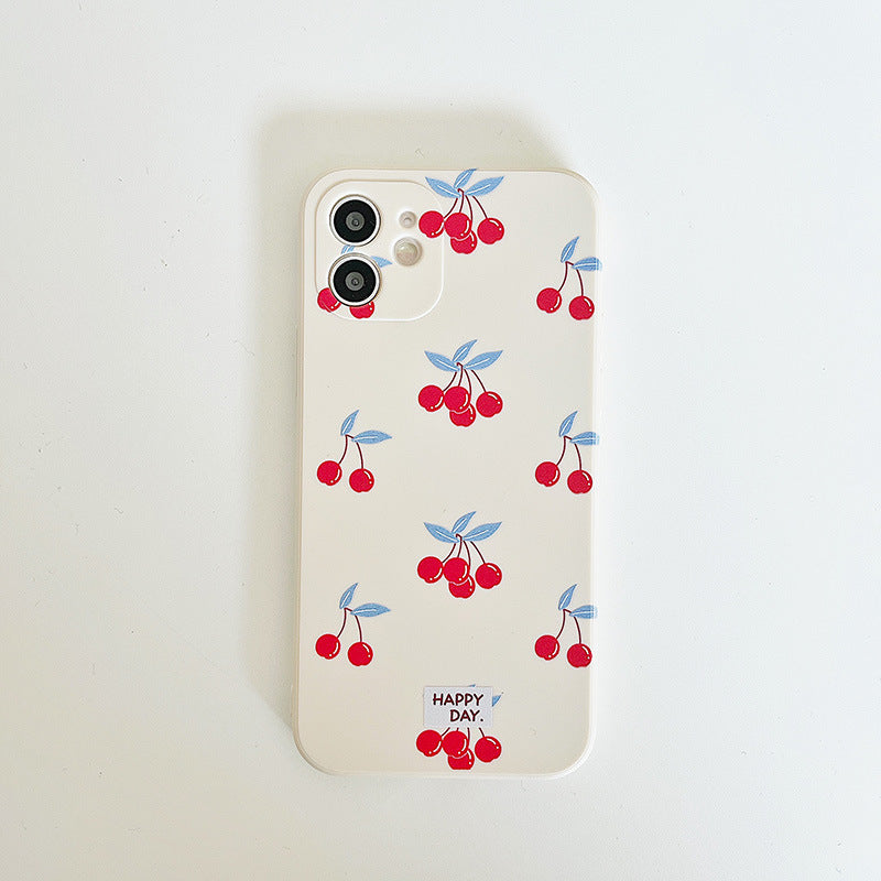 Beige Cherry Print Graphic iPhone Case