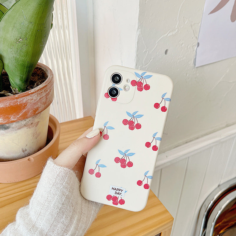 Beige Cherry Print Graphic iPhone Case