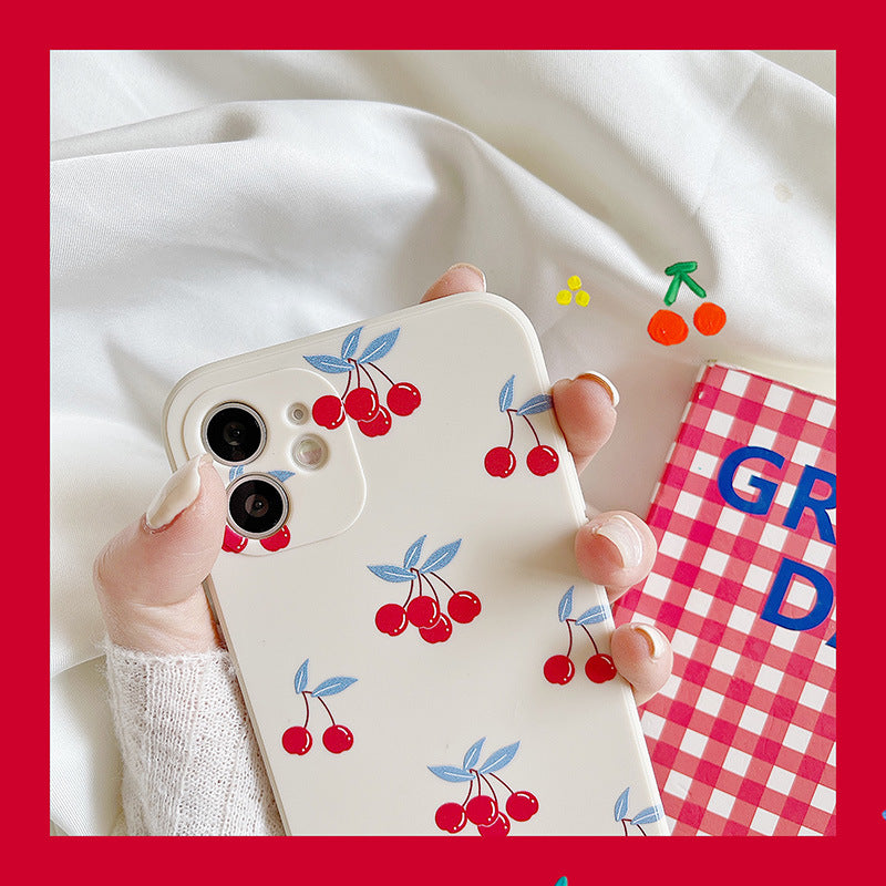 Beige Cherry Print Graphic iPhone Case