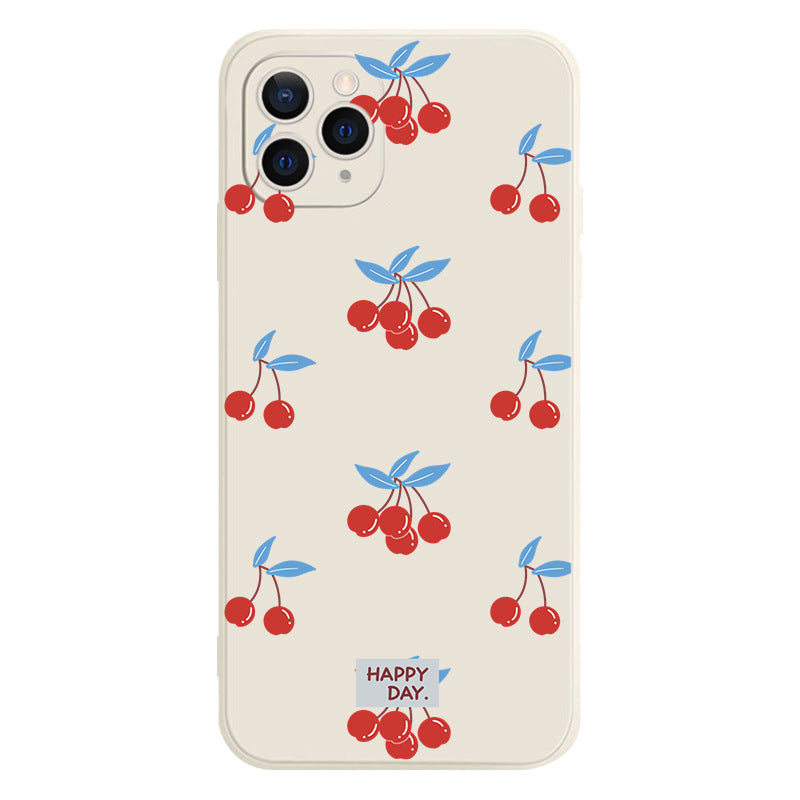 Beige Cherry Print Graphic iPhone Case