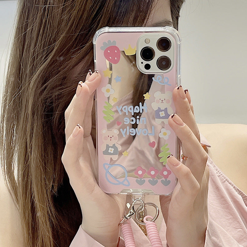 Happy Nice Lovely Pastel Pink Mirror Case