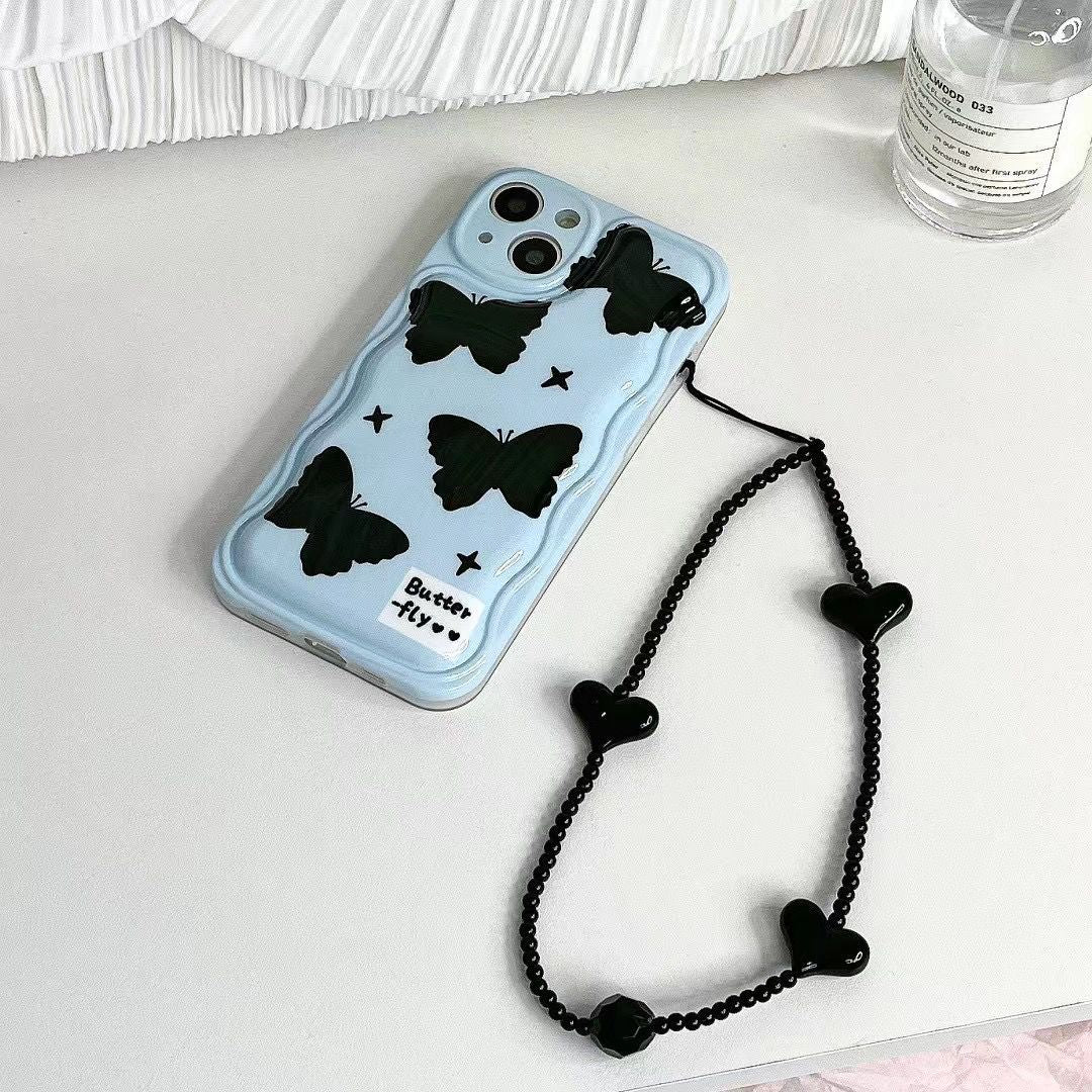 Baby Blue Butterfly Black Chain Case