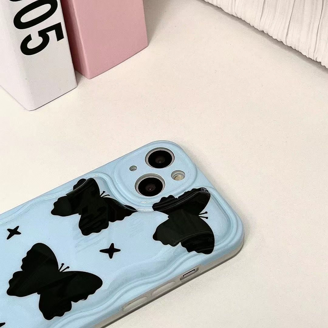 Baby Blue Butterfly Black Chain Case