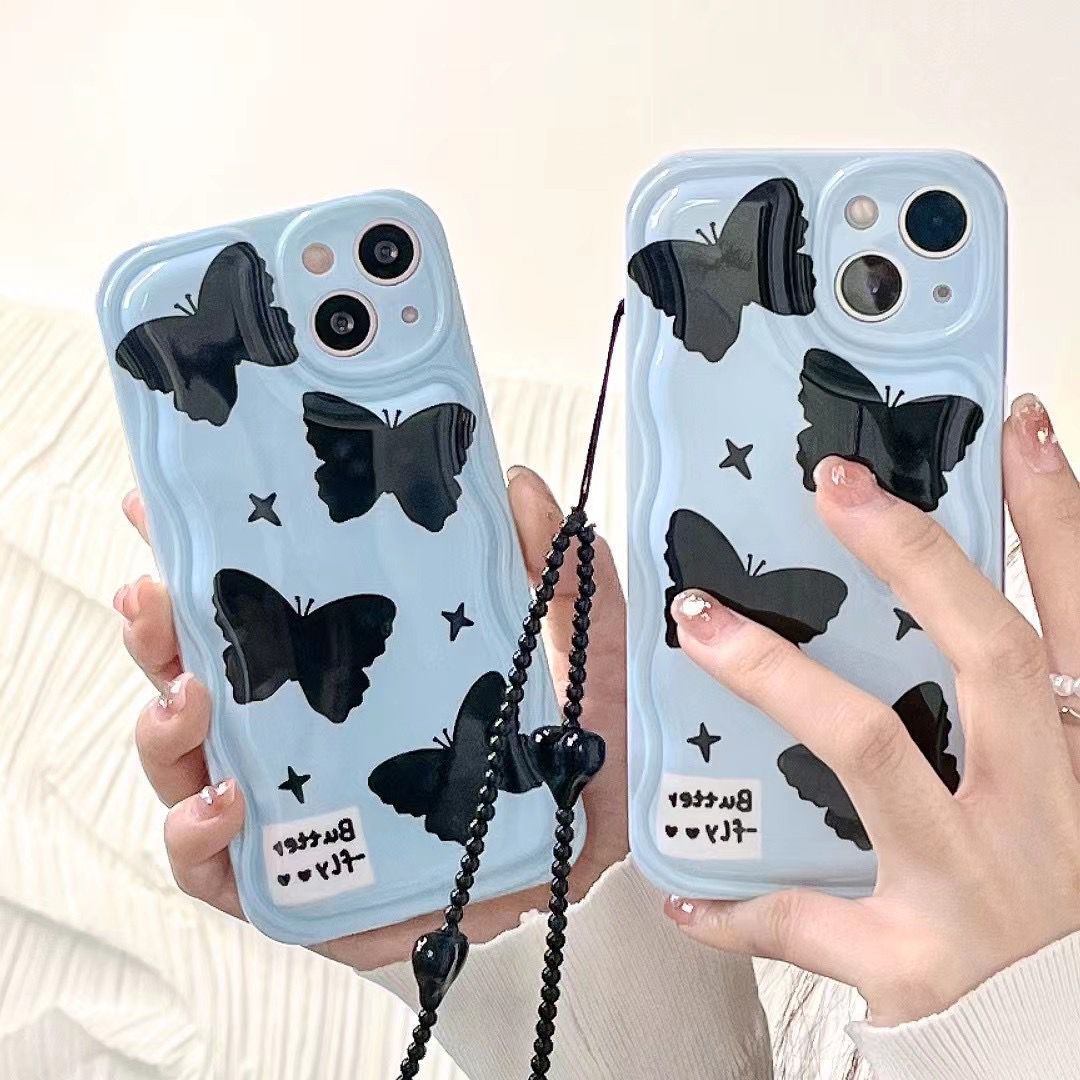 Baby Blue Butterfly Black Chain Case