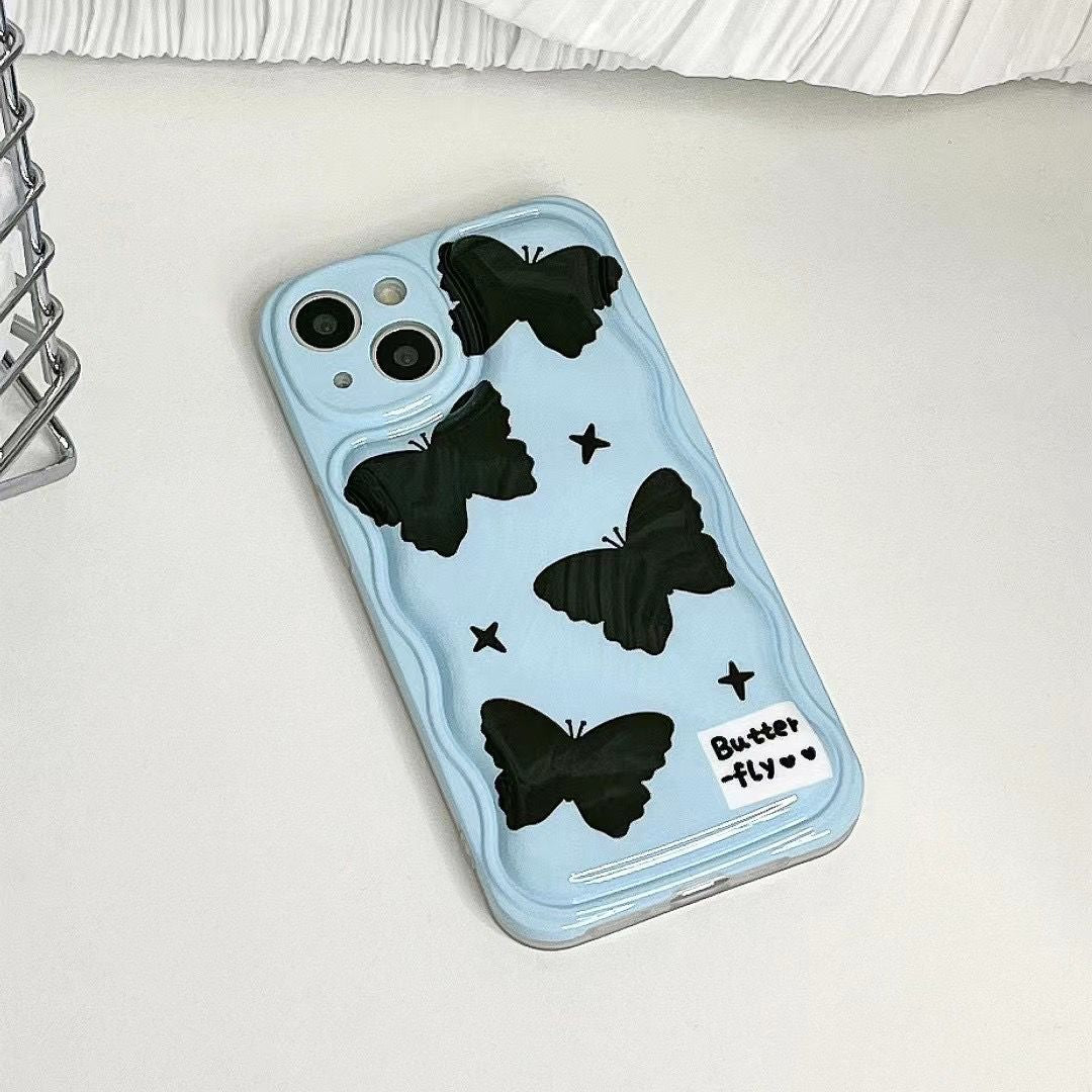 Baby Blue Butterfly Black Chain Case